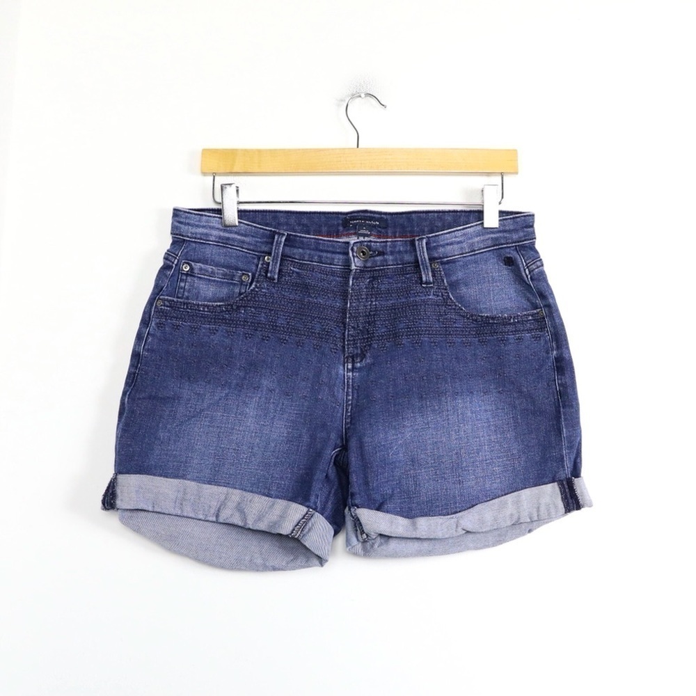 Tommy Hilfiger embroidered shorts cuffed boho dark wash stretch comfy bohemian